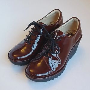 FLY London Yumi Shoes Platform Wedges Patent Leather Size EU 38/ US 7.5-8**